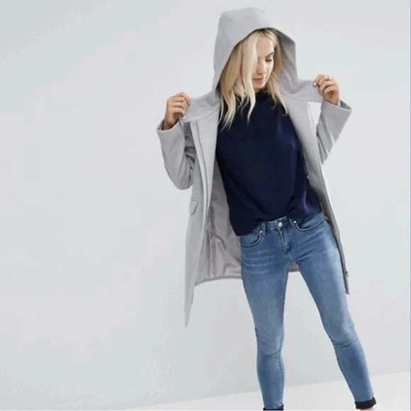 ASOS Petite Gray Slim Hooded Coat with Zip Front | Womens US 4 (Petite) - Picture 4 of 11